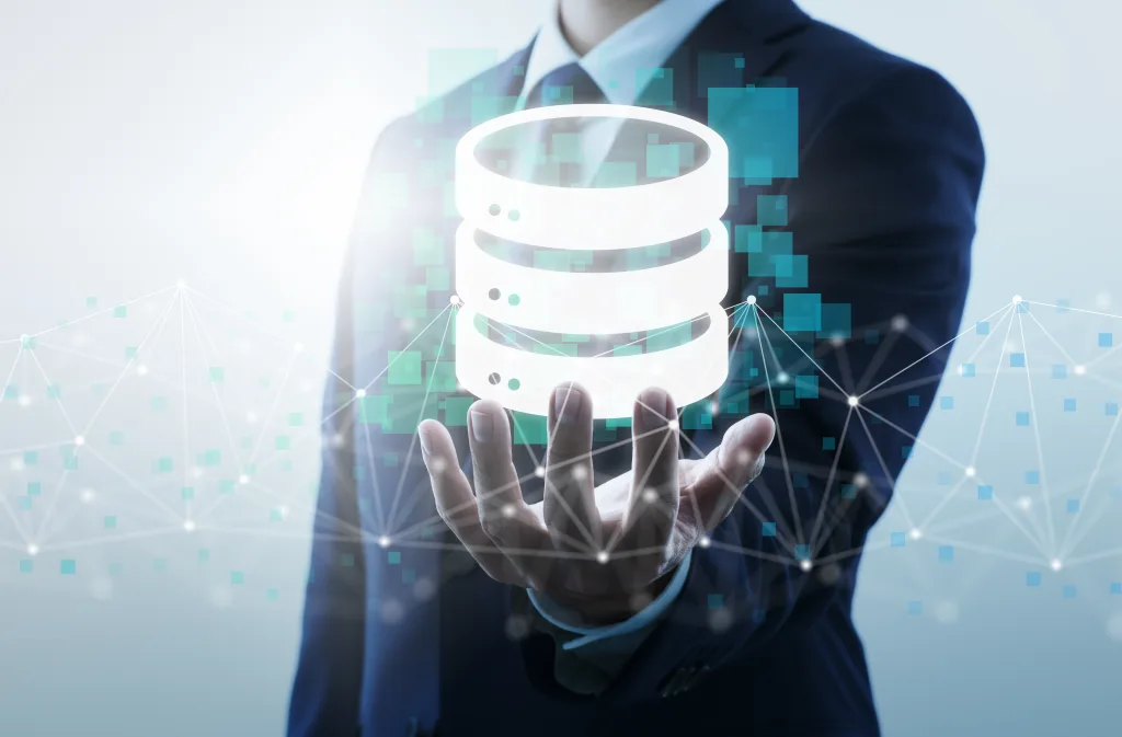 Man holding virtual database