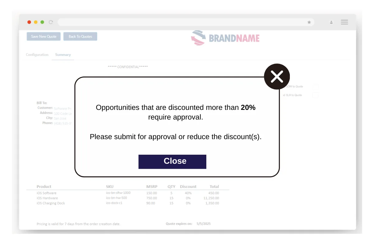 Automated message for discount approval