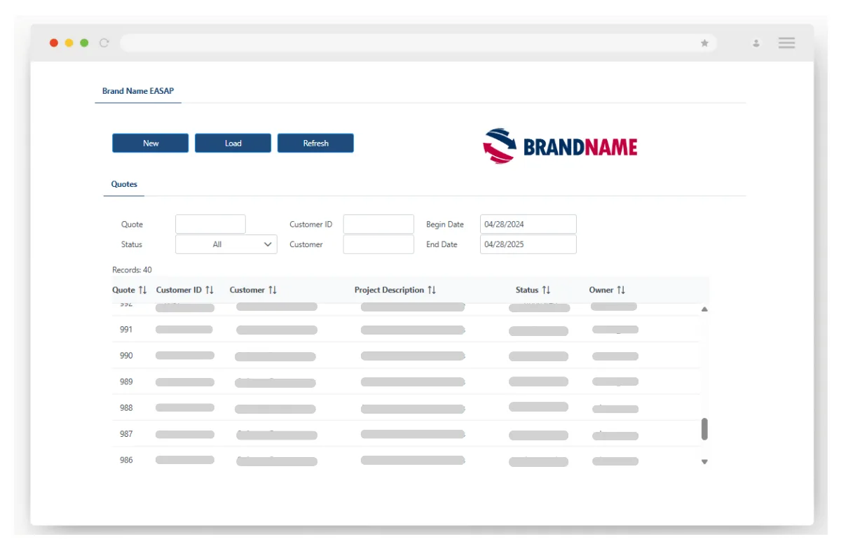 Custom EASA web app interface with logo